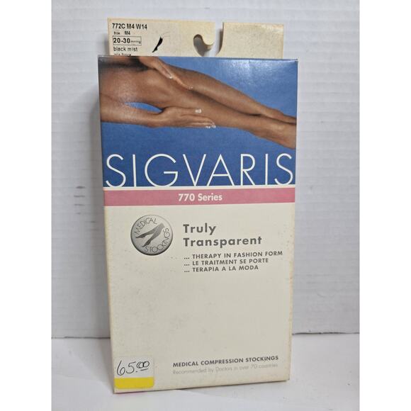 Sigvaris 770 Series Truly Transparent 20-30mmHg M4 Black Mist Medical Stockings - Picture 1 of 4